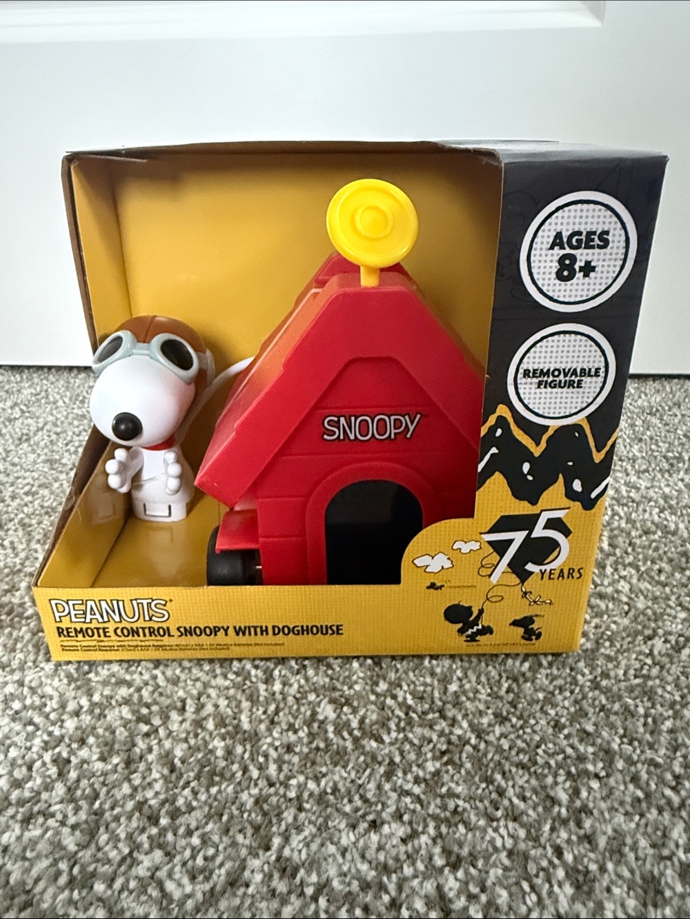 Peanuts Snoopy Figure with Red Doghouse and Yellow Satelite Dish